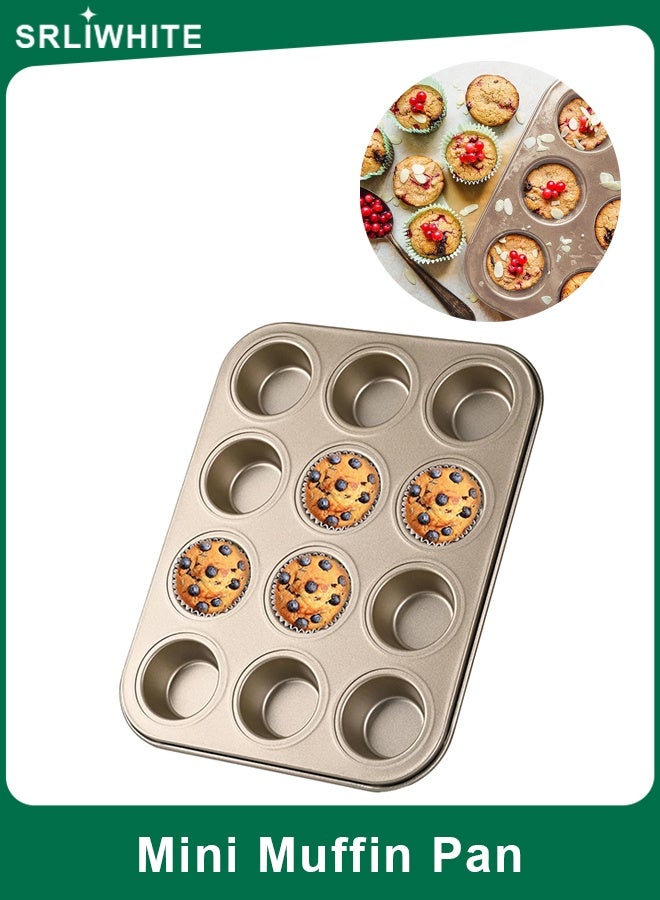 SRLIWHITE 12 Cup Muffin Nonstick Pan, Carbon Steel Baking Tin for Cupcakes, Muffins, and Mini Treats, Easy Clean, Warp-Resistant, Oven-Safe - Image 1